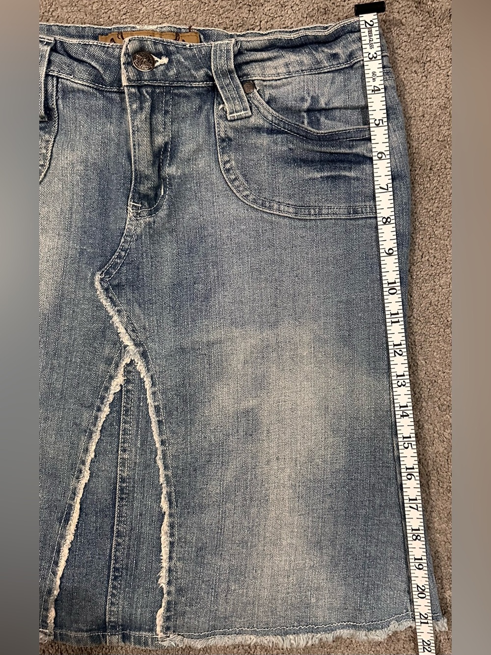 Hint Jeans Y2K Distressed Denim Skirt Frayed Hem Blue Size 9 - Picture 8 of 8